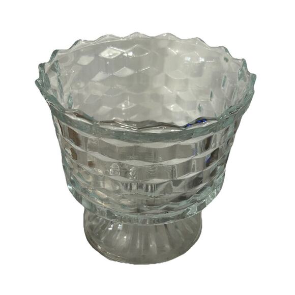 Vintage Fostoria American Footed Trifle Bowl 1950’s Cubed Pattern 6" Compote - Picture 3 of 9